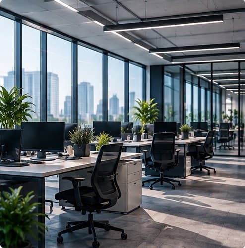 Open space de bureaux avec vue sur la ville